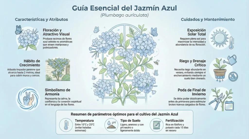 infografía sobre las características del jazmín azul